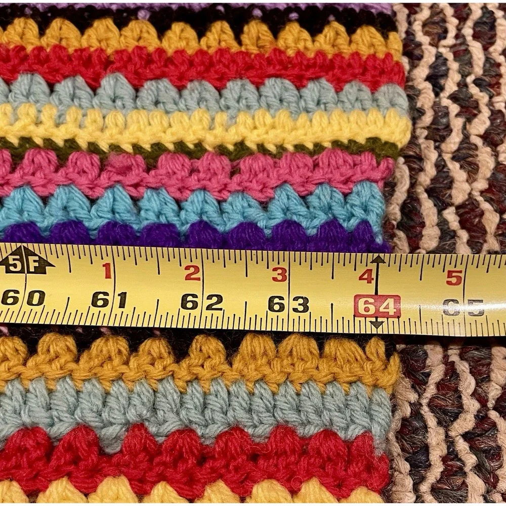 Handmade Rainbow Striped Afghan Crochet Blanket Throw Boho Grannycore 64